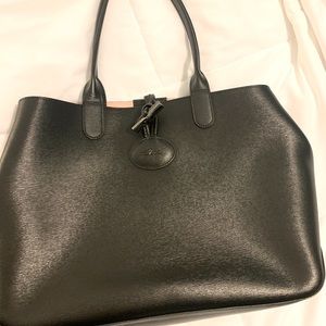 LONGCHAMP ROSEAU LEATHER TOTE BAG BLACK